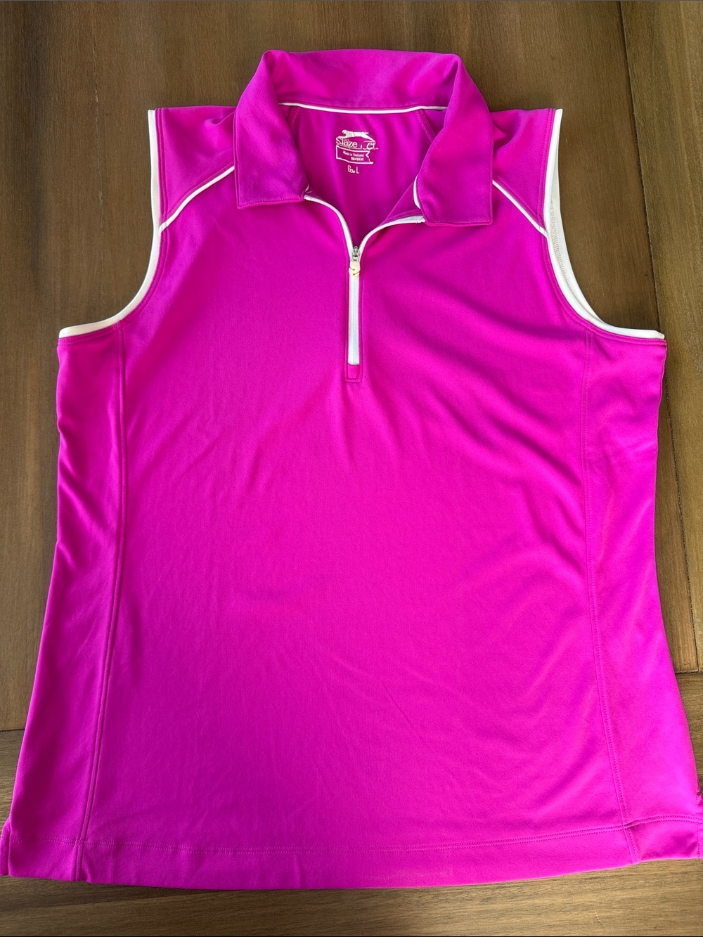 Slazenger Sleeveless Hot Pink Zip Polo Tank size L